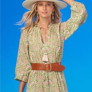 Nicoblu MACKENZIE RUFFLE DRAWSTRING MAXI DRESS IN DELICATE FERNS XS NWT